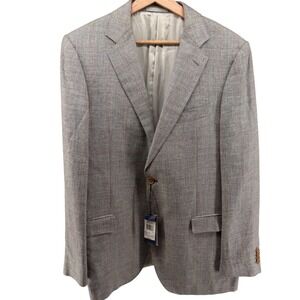 Faconnable Mens Blazer‎ 54L Solid Grey Linen Wool Blend Italy NWT $695 0838
